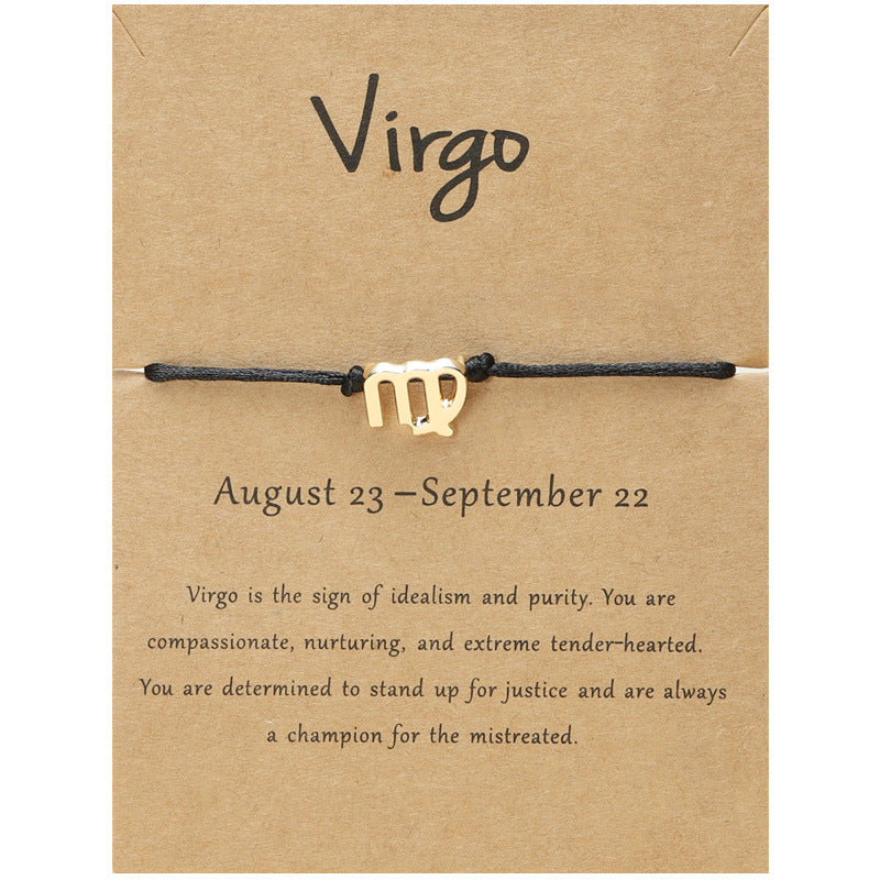 Pulsera de cordón negro ajustable de doce constelaciones al por mayor